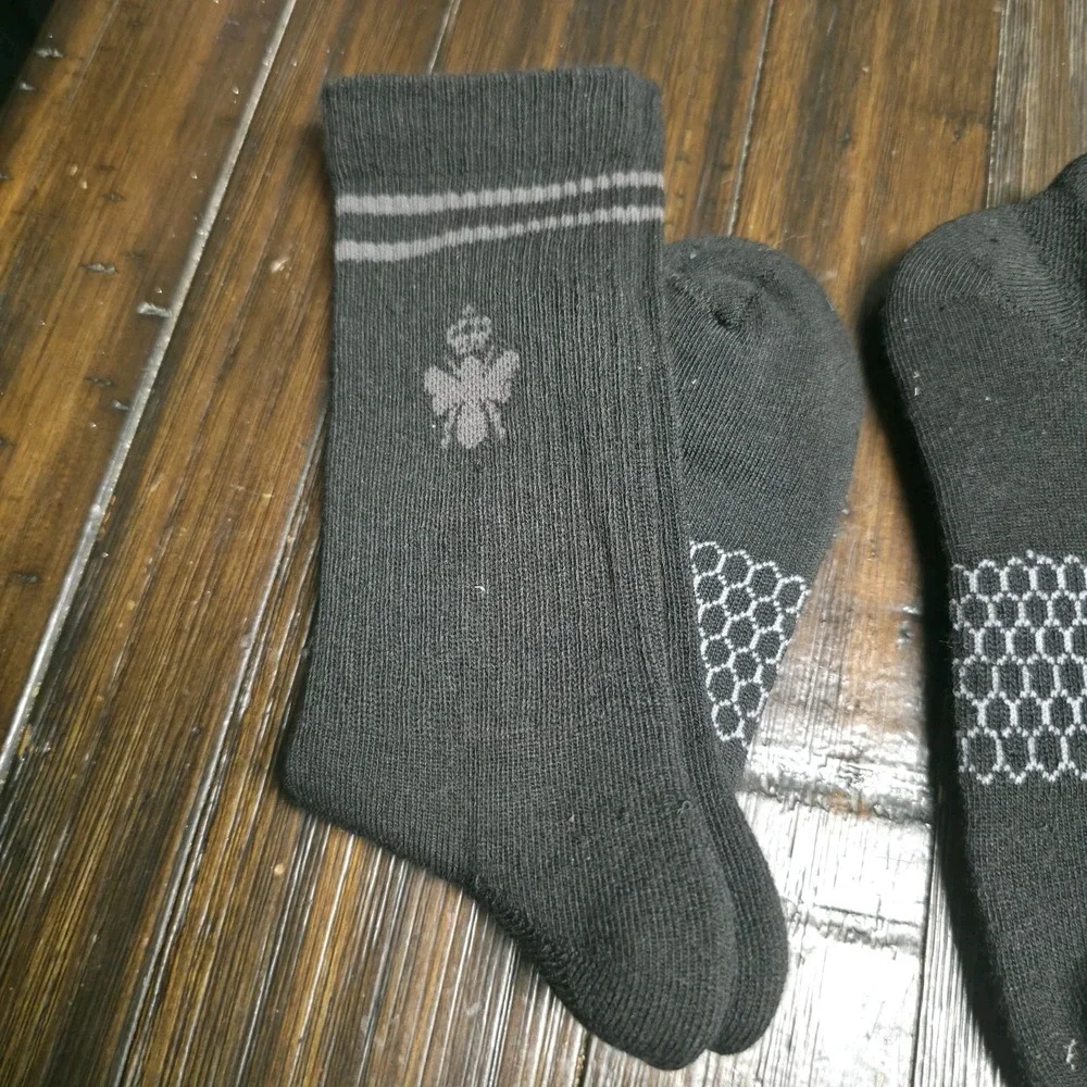 Bombas Socks 3 Pairs Black Ankle Calf Honeycomb Arch Support Bee Logo Sz Medium